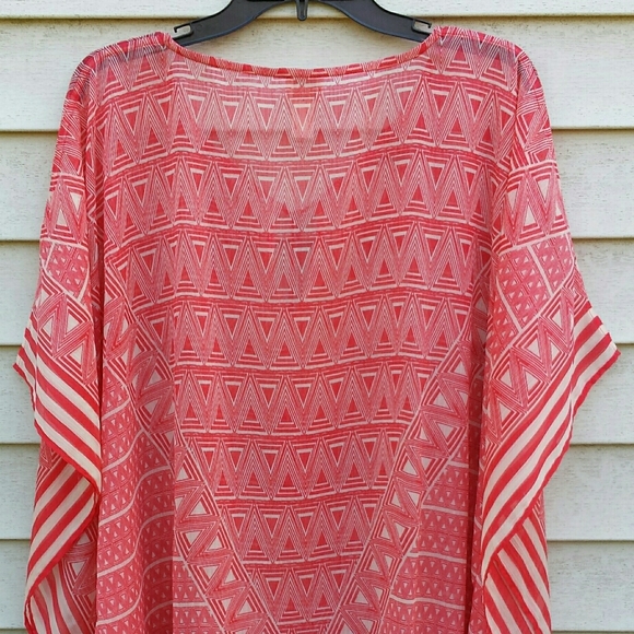 Chico's Coral Print Tassel Tie Kaftan Tunic Top - Picture 8 of 11
